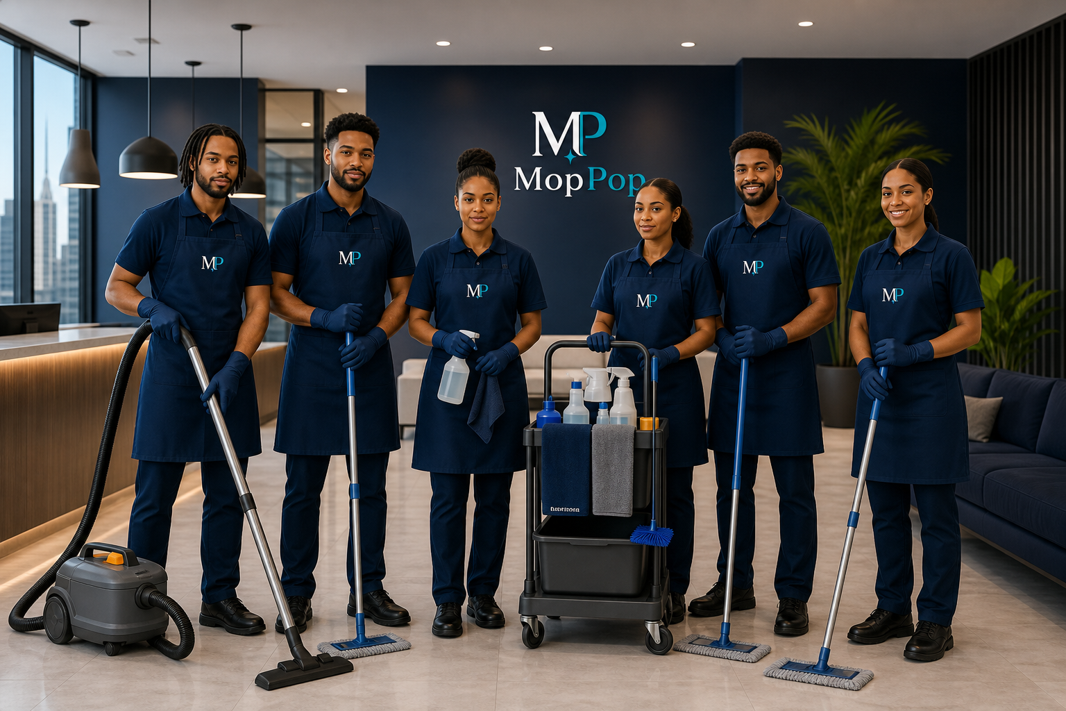 moppop professional cleaning team in branded uniform